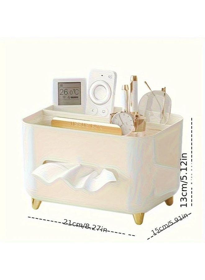 Cream White Golden Multi Functional Organizer With Tissue Holder Storage Box - Image 4