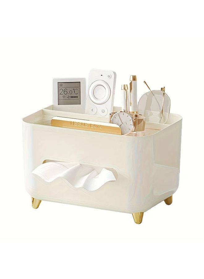 Cream White Golden Multi Functional Organizer With Tissue Holder Storage Box - Image 1