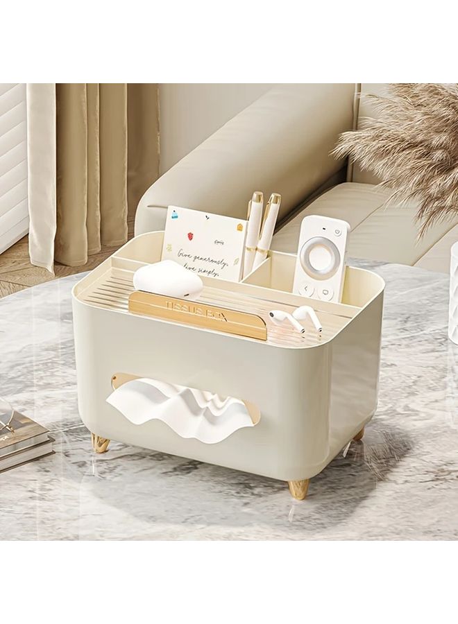 Cream White Golden Multi Functional Organizer With Tissue Holder Storage Box - Image 2
