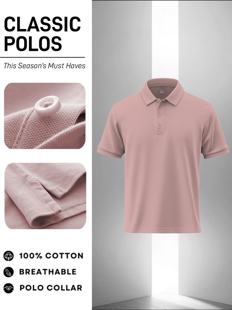 Nobero Men Cotton Solid Regular Fit Polo Shirt (1M-Twpo-R0002-Bl_Dusty Rose, 2XL - Image 4