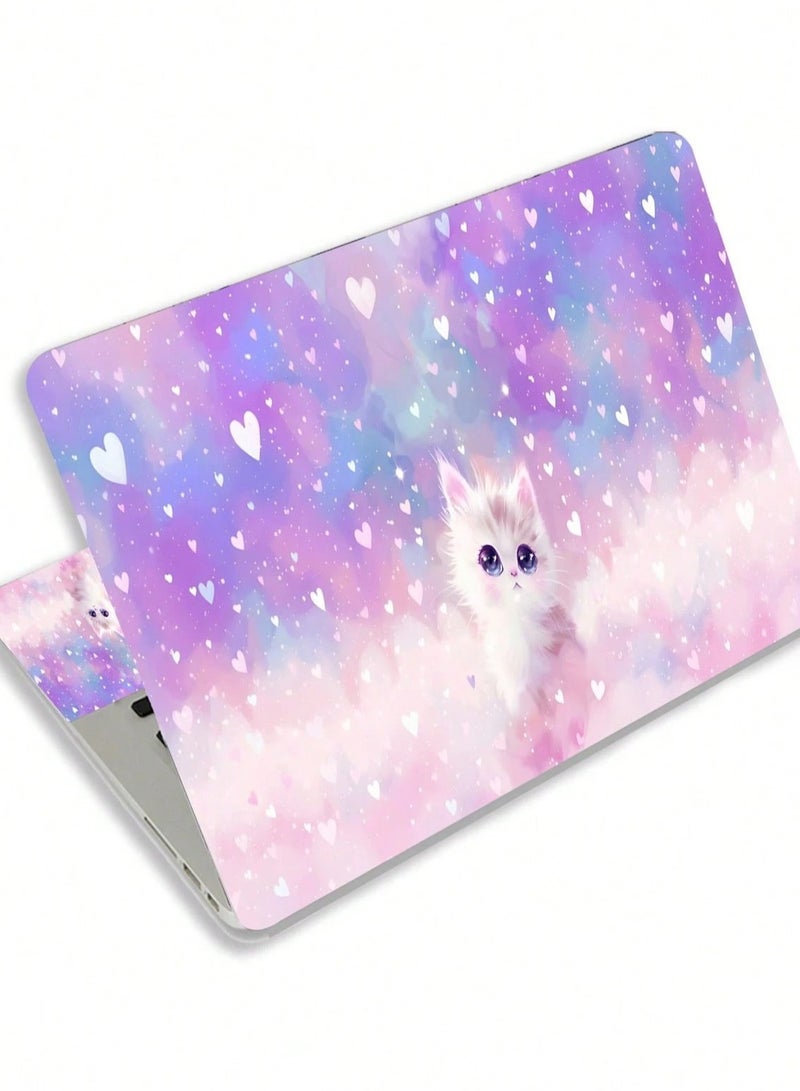 15 inch laptop stickers, set of 2, pink, cute cat design, to protect your device from scratches  - Image 1