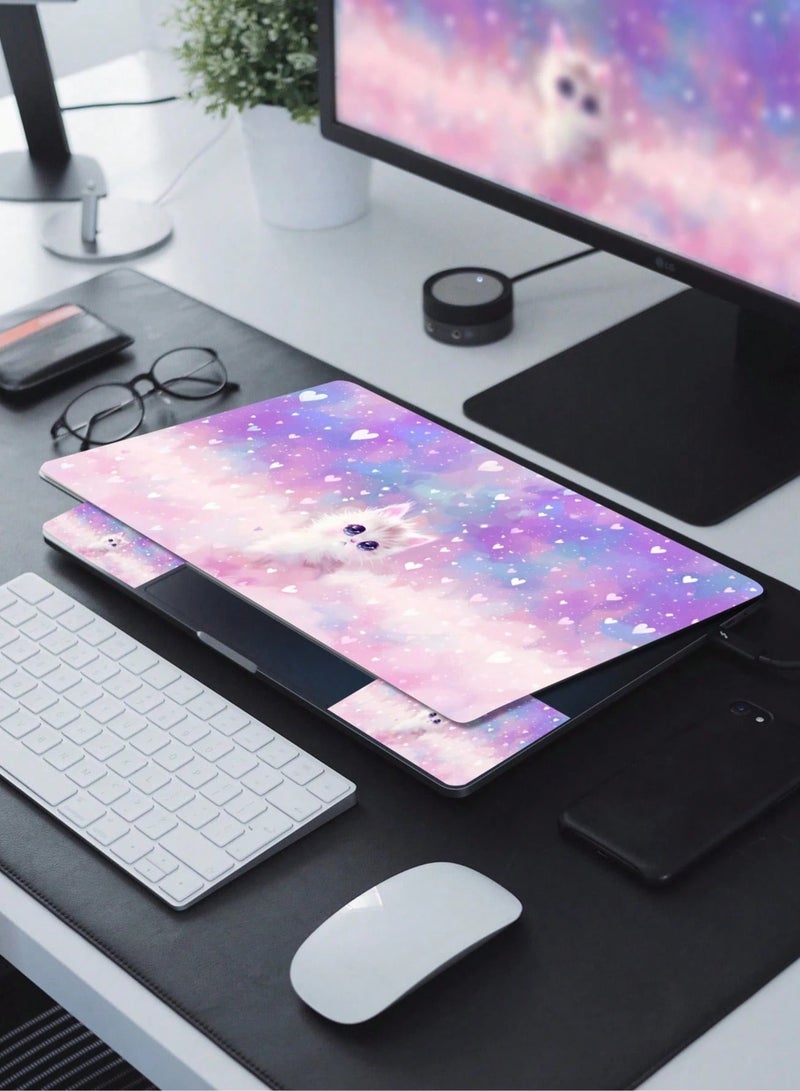15 inch laptop stickers, set of 2, pink, cute cat design, to protect your device from scratches  - Image 2