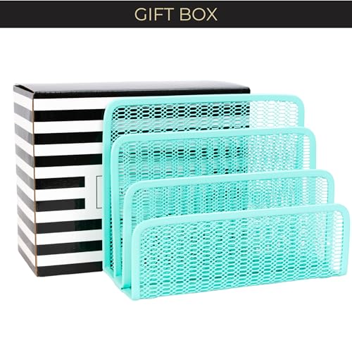 Blu Monaco Aqua Metal Mesh Letter Sorter – 3-Slot Mail Organizer for Desk, Office & Home – Space-Saving Vertical Mail Holder for Envelopes, Documents & Files – Modern Desk Organizer - Image 5