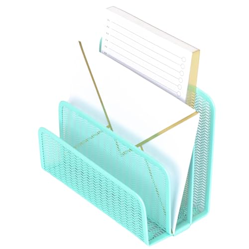Blu Monaco Aqua Metal Mesh Letter Sorter – 3-Slot Mail Organizer for Desk, Office & Home – Space-Saving Vertical Mail Holder for Envelopes, Documents & Files – Modern Desk Organizer - Image 1