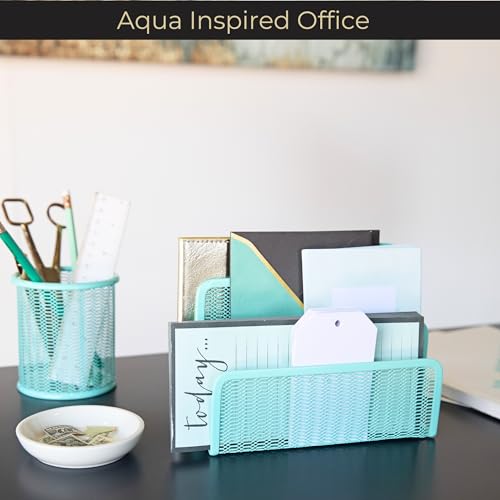 Blu Monaco Aqua Metal Mesh Letter Sorter – 3-Slot Mail Organizer for Desk, Office & Home – Space-Saving Vertical Mail Holder for Envelopes, Documents & Files – Modern Desk Organizer - Image 3