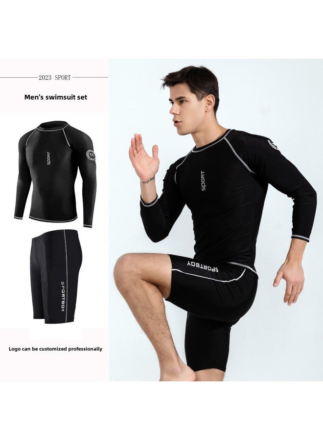 Generic Swimwear Men's Split Two-piece Set Men's Sunscreen Short-sleeved Surfing Scuba Suit Large Size Beach Swimming Trunks For Men-Color:1010 Long Sleeve Shirt +1014 Swimming Trunks-Size:2XL（65-75kg） - Image 1