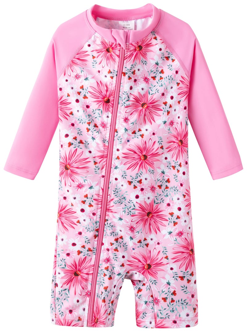 UMELOK Toddler Girl Swimsuit Baby Rash Guard Swimwear Rashguard UPF 50+ Sun Protection Bathing Suit Sunsuit Red/Daisy-24-36M - Image 1