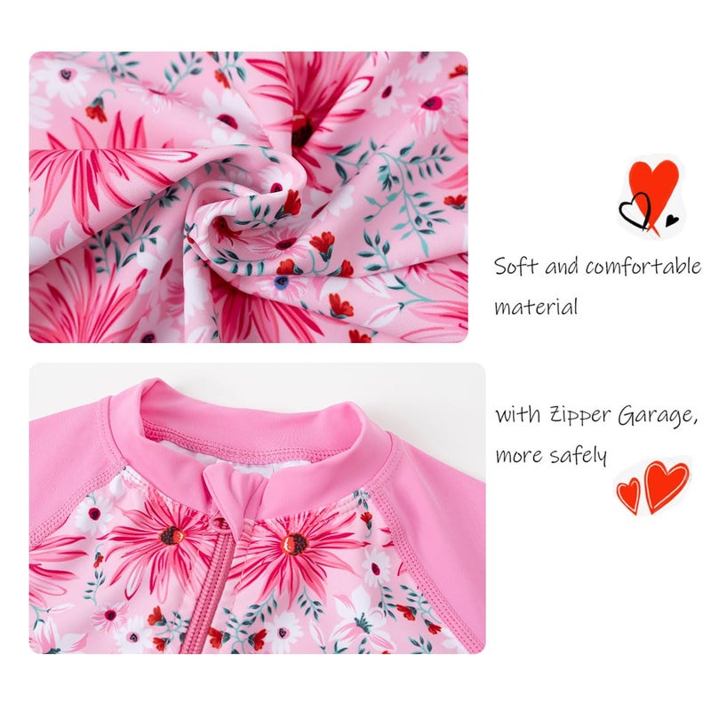 UMELOK Toddler Girl Swimsuit Baby Rash Guard Swimwear Rashguard UPF 50+ Sun Protection Bathing Suit Sunsuit Red/Daisy-24-36M - Image 5