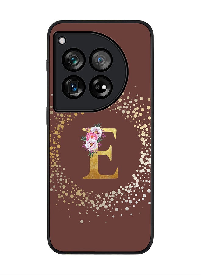 Stylizedd Rugged Black edge case for OnePlus 12R / OnePlus Ace 3 5G, Slim fit Soft Cover - Custom Monogram Initial Letter Floral Pattern Alphabet - E (Brown)  - Image 1