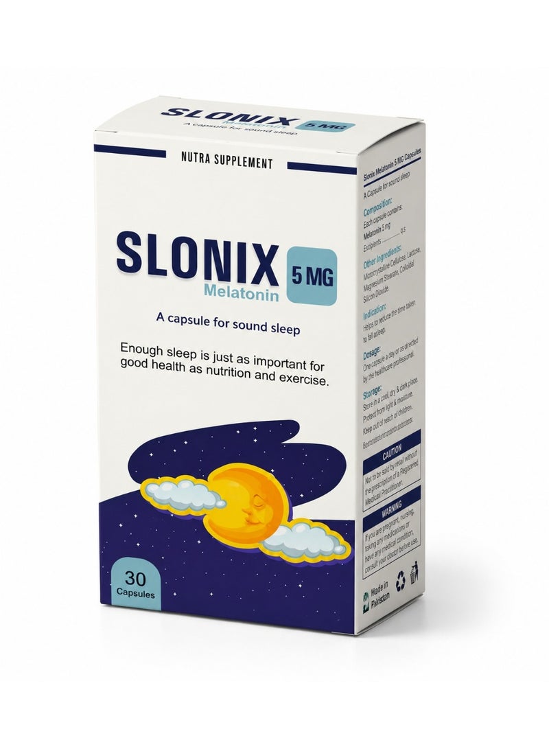 SLONIX Melatonin 5mg Capsules for Sleep Support - 30 Capsules