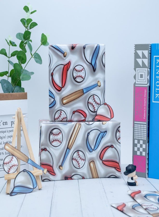 Vnaaem 3D Effect Baseball Wrapping Paper 6 Pc White Gift Wrap Boys Birthday Sport Design for Kids Girls Birthday Party Baby Shower Holiday 19.6 X27.8Inch - Image 5