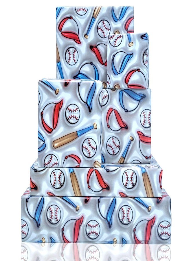 Vnaaem 3D Effect Baseball Wrapping Paper 6 Pc White Gift Wrap Boys Birthday Sport Design for Kids Girls Birthday Party Baby Shower Holiday 19.6 X27.8Inch - Image 1