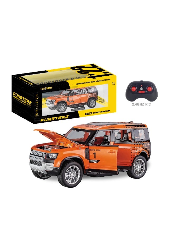 فونسترز سيارة لاند روفر ديفندر من فنسترز بمقياس 1:22 مع رذاذ ضبابي وأضواء LED - سيارة سبيكة معدنية كاملة الوظائف تعمل بالتحكم عن بُعد للأطفال، مع تأثير عادم واقعي، ومركبة قابلة لإعادة الشحن للطرق الوعرة (6 سنوات فأكثر) - Image 1