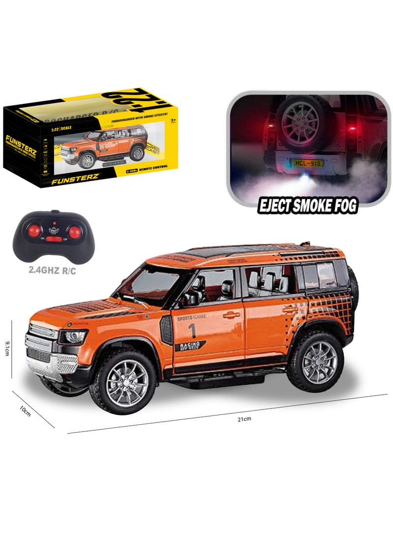 فونسترز سيارة لاند روفر ديفندر من فنسترز بمقياس 1:22 مع رذاذ ضبابي وأضواء LED - سيارة سبيكة معدنية كاملة الوظائف تعمل بالتحكم عن بُعد للأطفال، مع تأثير عادم واقعي، ومركبة قابلة لإعادة الشحن للطرق الوعرة (6 سنوات فأكثر) - Image 4