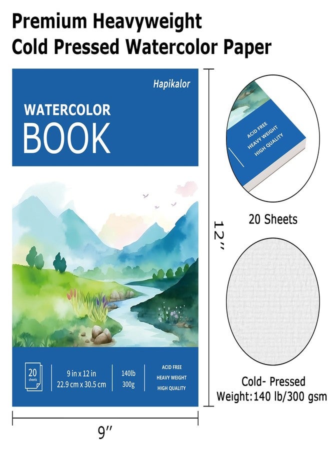 Hapikalor Watercolor Pad, 9"x12", 140 lb / 300 GSM, Artist Paper for Adults and Students, 20 Sheets, Blue - Image 2