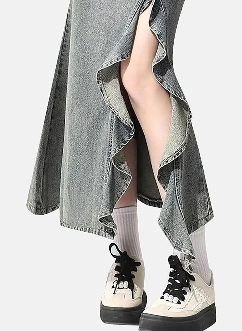 YUNIQEE Grey Slit Solid Maxi Skirt
