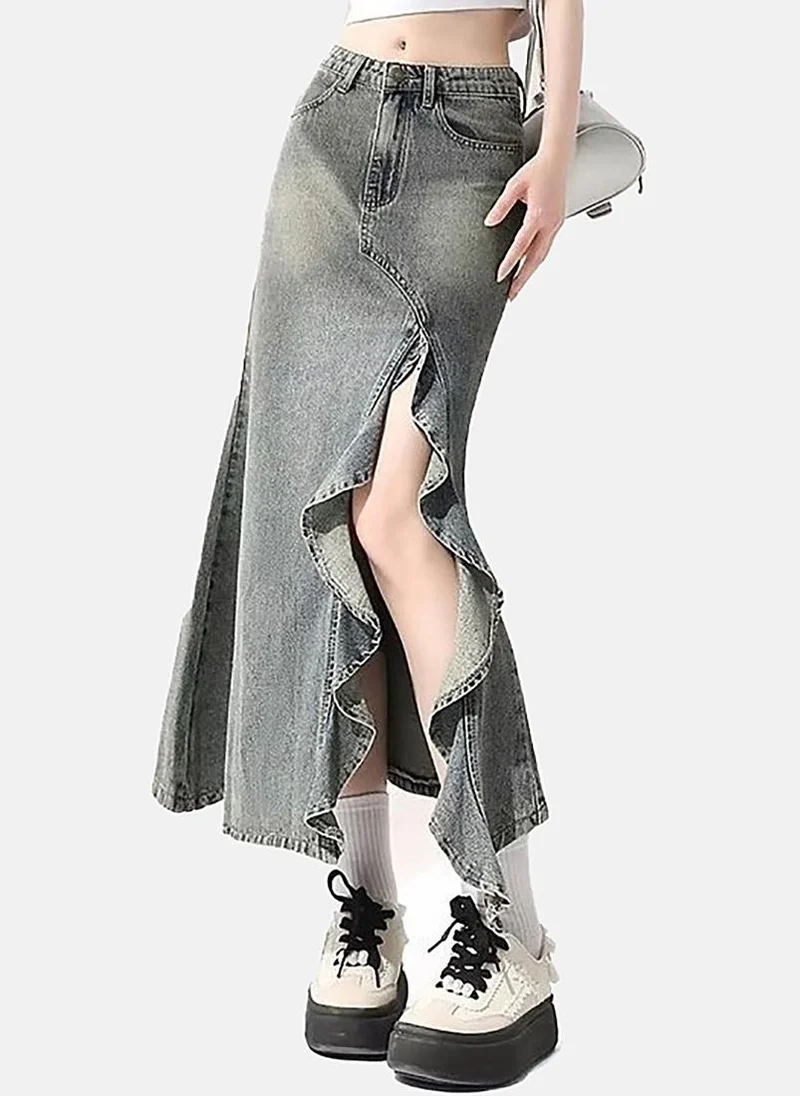 YUNIQEE Grey Slit Solid Maxi Skirt