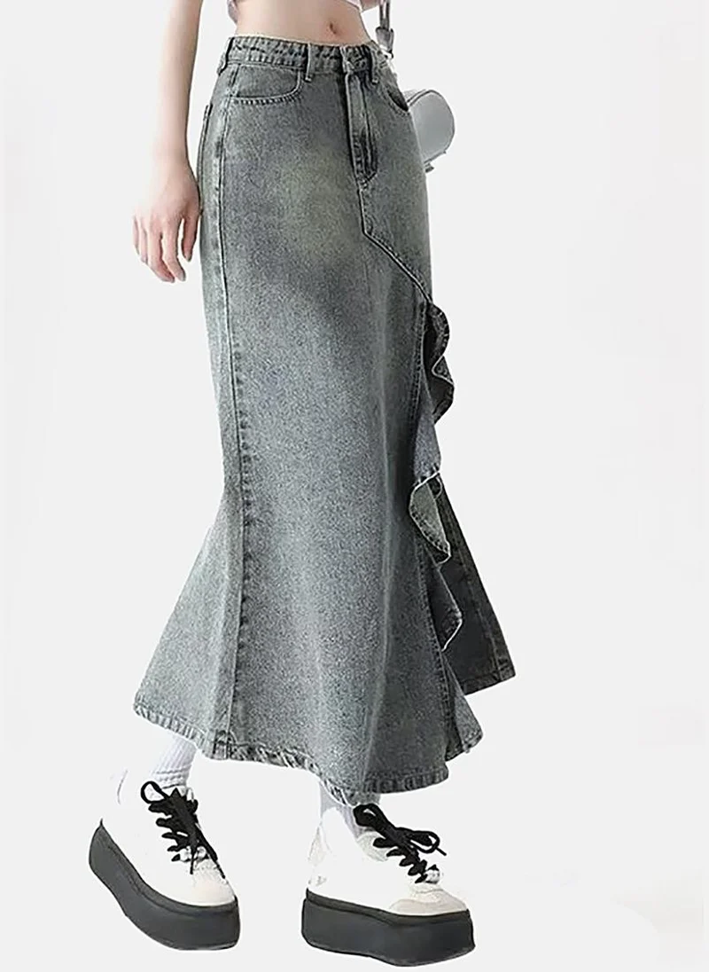 YUNIQEE Grey Slit Solid Maxi Skirt