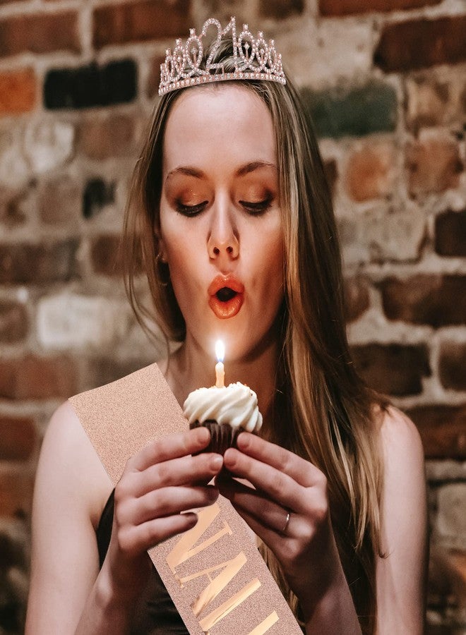 كافتي طقم وشاح وتاج عيد الميلاد الحادي والعشرين من CAVETEE باللون الذهبي الوردي - تاج ووشاح ملكة عيد الميلاد للنساء - Image 5