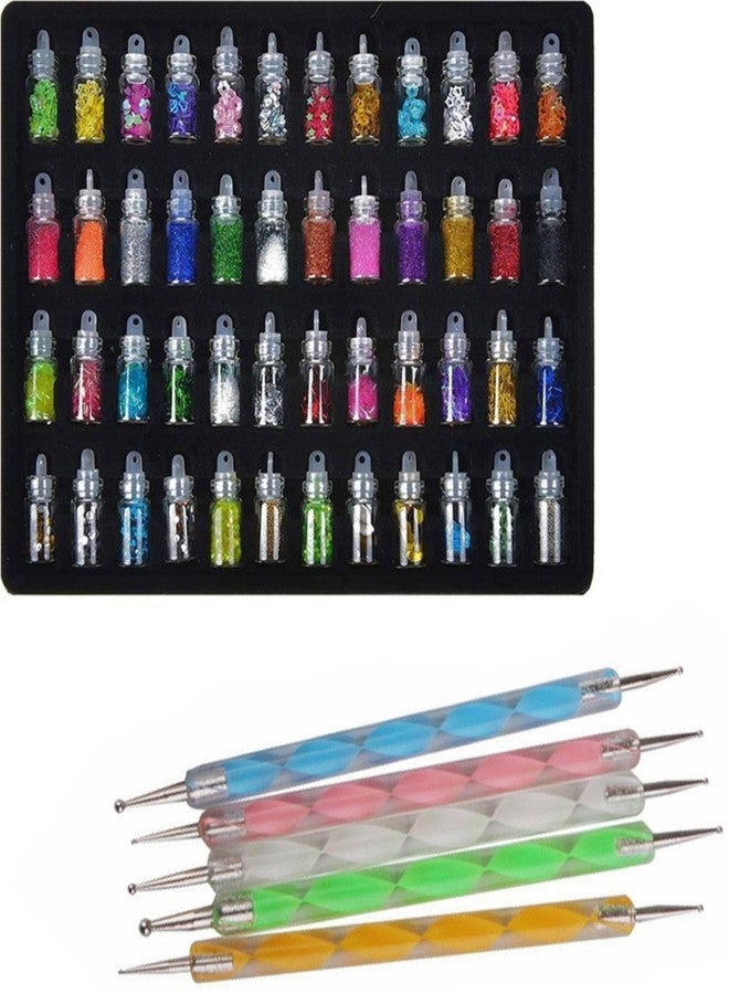 Ovking Store Bottles 3D Nail Art Glitter Set and 5 Pcs Double Sided Nail Dotting Tool Pen Great Gift for Girl, Women, Females.