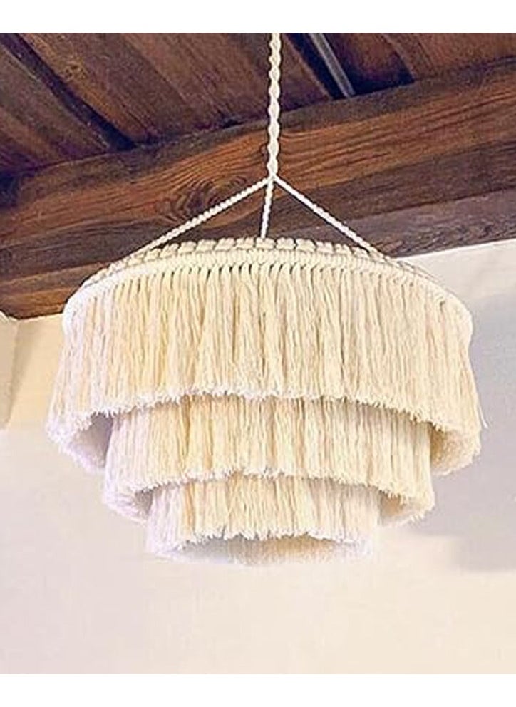 General Macramé hanging lamp, modern handmade fabric, with tassels, bohemian style, for bedroom, room, home, office, restaurant, 30 x 40 cm  - Image 3