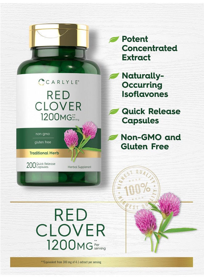 Carlyle كبسولات الكلأ الأحمر من كارلايل 1200 ملغ | 200 حبة | تريفوليوم براتنس | خالي من الكائنات المعدلة وراثيًا، خالي من الغلوتين | مكمل مستخلص زهور الكلأ الأحمر - Image 3