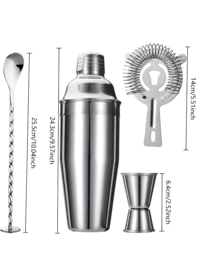 Professional 4 Piece Stainless Steel Cocktail Shaker Set With Built In Strainer And Jigger - Image 2