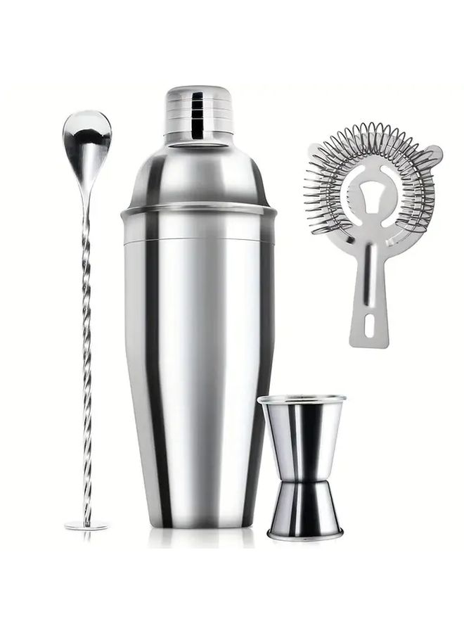 Professional 4 Piece Stainless Steel Cocktail Shaker Set With Built In Strainer And Jigger - Image 1