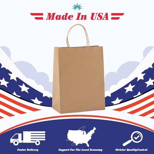 GSSUSA 100 Pack Brown Paper Bags with Handles 8 x 425 x 105 in Medium Kraft Gift Bags Bulk for Small Business Retail Shopping Party Favor Merchandise Sturdy Made in USA - Image 3