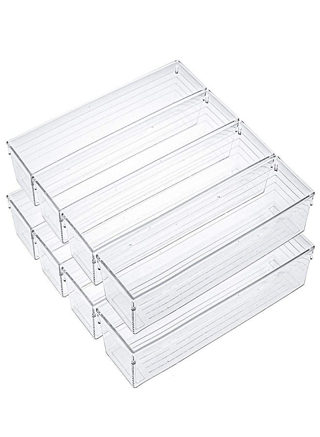 Kingrol 10 Pack 12 x 3 x 2 Inch Clear Drawer Organizer Trays, Desk Drawer Divider Storage Bins, Storage Box Set for Kitchen Bathroom Office Supplies - Image 1