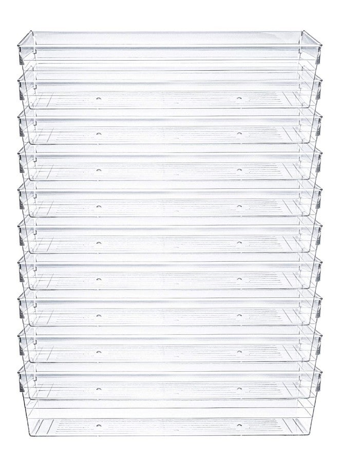 Kingrol 10 Pack 12 x 3 x 2 Inch Clear Drawer Organizer Trays, Desk Drawer Divider Storage Bins, Storage Box Set for Kitchen Bathroom Office Supplies - Image 2