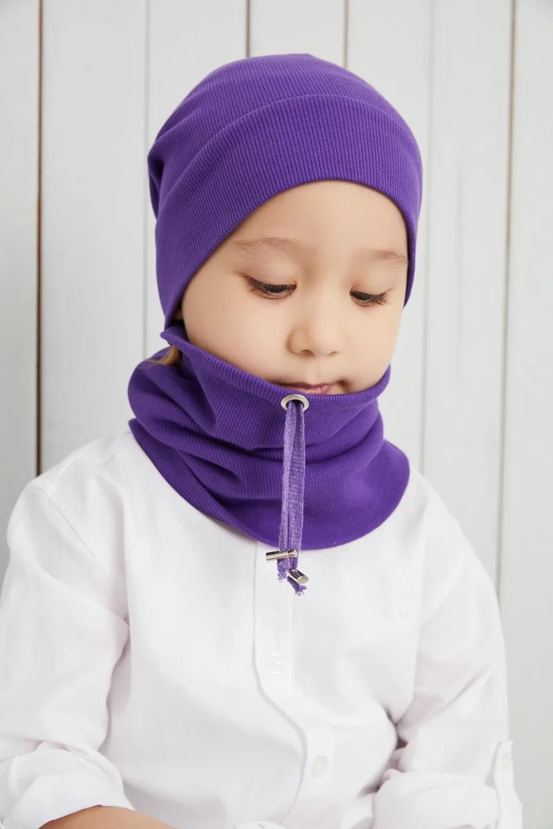 بيبيجيز Purple Boy's Brown Rope Hat Beanie Neck Collar Set Cotton Camisole