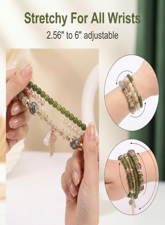 LOTSOF Bohemian Green Jade Stackable Bracelet Set - 4-Layer Stretch Beaded Bracelets with Gold Accents, Boho Jewelry for Women, Fashion Statement Accessory (Gift Ready) (Green) - Image 4
