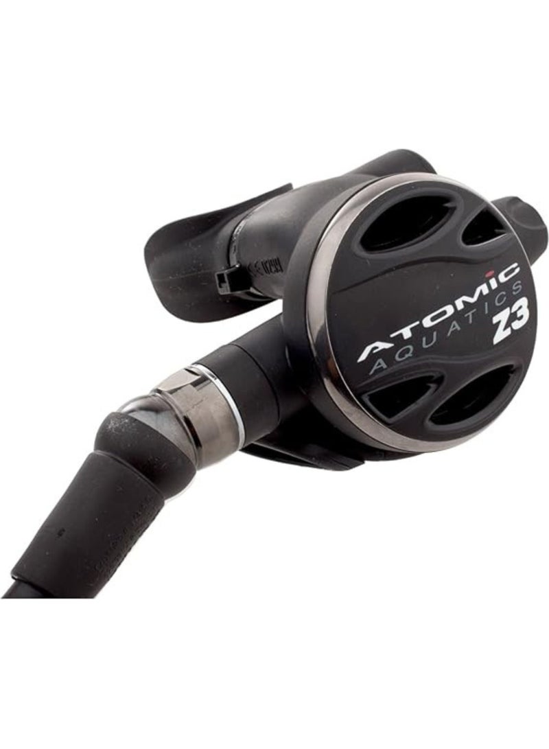 Atomic Regulator Z3 Din Sealed Black, superior reliability, pneumatically-balanced second stage, maintains performance in any temp., compact & lightweight | constructed of Titanium and Zirconium components, corrosion resistant scuba regulator | swivel hose on the second stage of this regulator helps reduce jaw fatigue and makes for a more comfortable scuba diving experience - Image 4