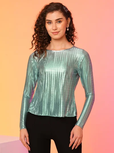 globus Women Green Styled Back Sheen Top