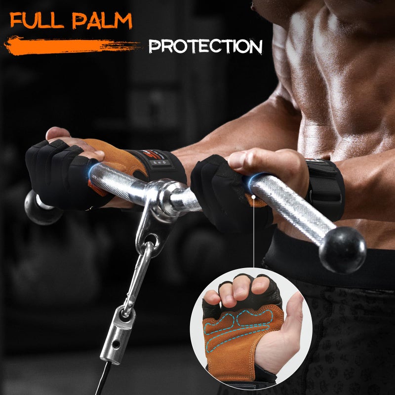 SueStar Workout Gloves, Heavy Duty Cowhide Padded Weight Lifting Gloves with Wrist Support, Full Palm Protection & Silicone Grips, Ideal for Weightlifting, Deadlifts, Exercise (Large), Black - Image 2