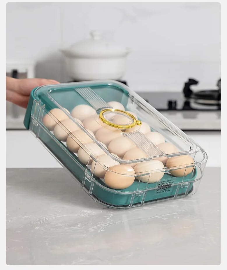 Calyrex Egg Holder for Refrigerator Egg Storage Container for Refrigerator Fridge Organizer Bin Egg Drawer Box Egg Tray Auto Rolling Stackable with Lid - Image 1