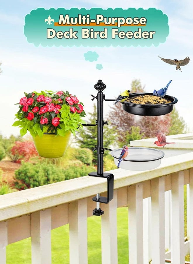 BOLITE Deck Bird Feeder for Railing, Balcony Bird Feeders for Outside, Three Trays, Enhanced Version, Black - Image 5