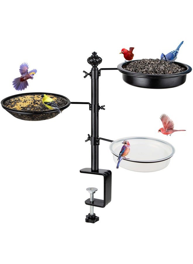 BOLITE Deck Bird Feeder for Railing, Balcony Bird Feeders for Outside, Three Trays, Enhanced Version, Black - Image 1