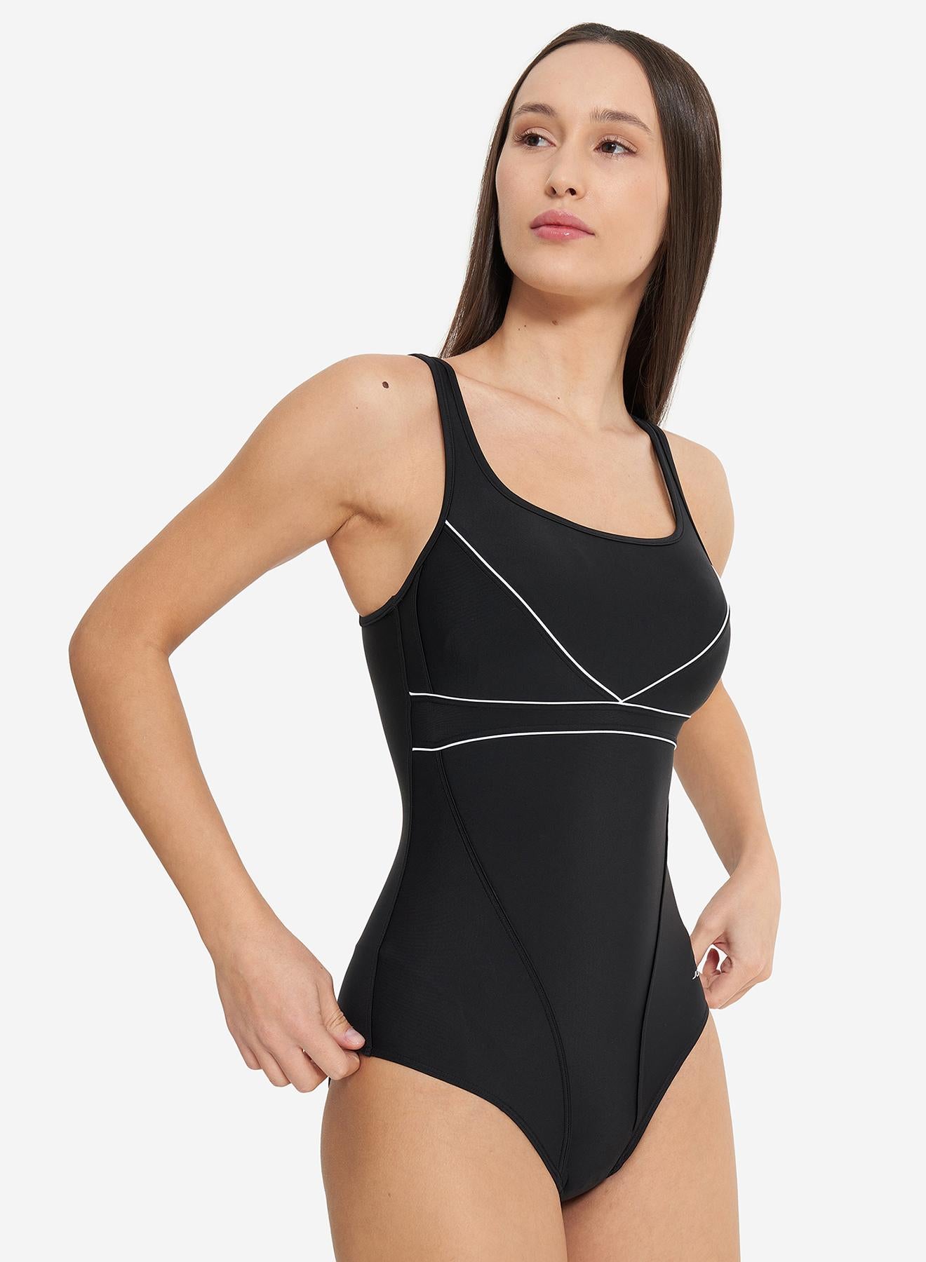 Joss Women's Swimsuit with Internal Support Black/White – Removable Cups, Creora Highclo Fiber, Chlorine-Resistant, Stylish and Comfortable
