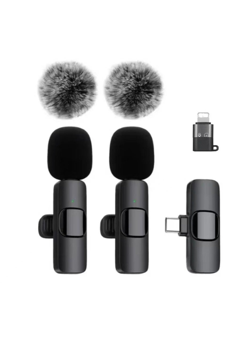 Wireless Microphone for iPhone, iPad, Android, Microphone for Video Recording - 2 Pack iPhone Mic Crystal Clear Recording with Type-C/Apple Adapter for Podcast
