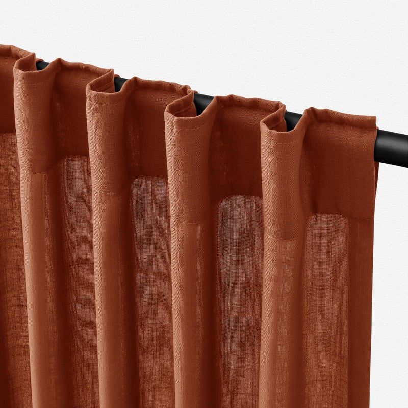 Jowels Terracotta Linen Curtains 84 inches Long 2 Panel Set Back Tab Rod Light Filtering Semi Sheer Rust Colored Curtains 84 inches Long Soft Thick Cotton Cloth Textured Boho Farmhouse Room Decor - Image 1