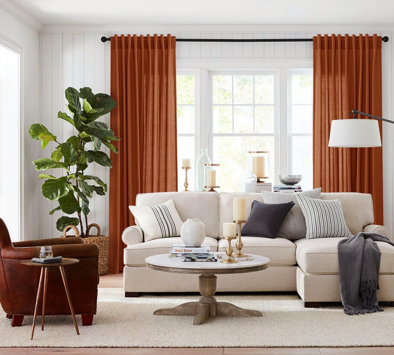 Jowels Terracotta Linen Curtains 84 inches Long 2 Panel Set Back Tab Rod Light Filtering Semi Sheer Rust Colored Curtains 84 inches Long Soft Thick Cotton Cloth Textured Boho Farmhouse Room Decor - Image 2