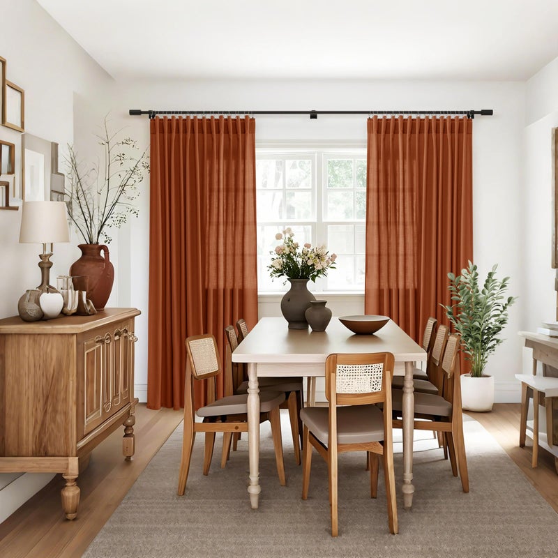 Jowels Terracotta Linen Curtains 84 inches Long 2 Panel Set Back Tab Rod Light Filtering Semi Sheer Rust Colored Curtains 84 inches Long Soft Thick Cotton Cloth Textured Boho Farmhouse Room Decor - Image 3
