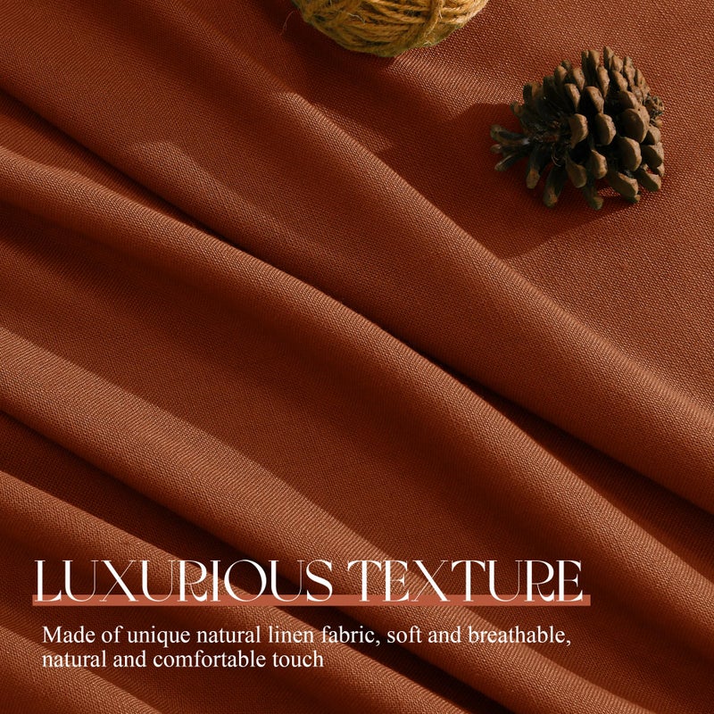 Jowels Terracotta Linen Curtains 84 inches Long 2 Panel Set Back Tab Rod Light Filtering Semi Sheer Rust Colored Curtains 84 inches Long Soft Thick Cotton Cloth Textured Boho Farmhouse Room Decor - Image 4