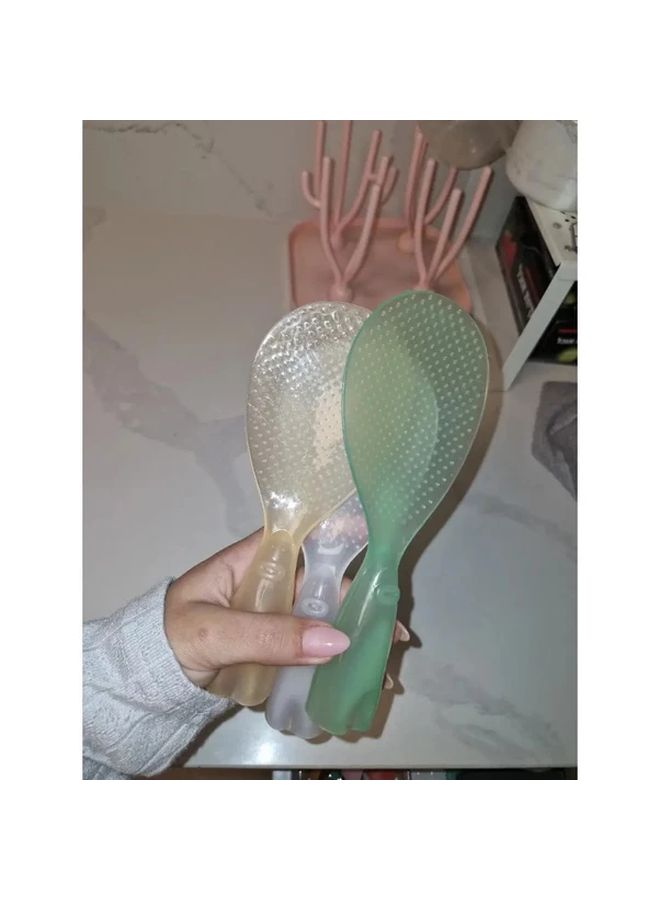 Green Non Stick Rice Spoon Ergonomic Handle Heavy Duty Plastic Kitchen Utensil Wide Opening Easy Scoop - Image 3