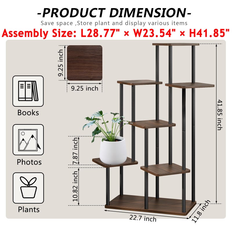 AZERPIAN Plant Stand 7 Tier Indoor Metal Flower Shelf for Multiple Plants Corner Tall Flower Holders for Patio Garden Living Room Balcony Bedroom, Black Oak - Image 4