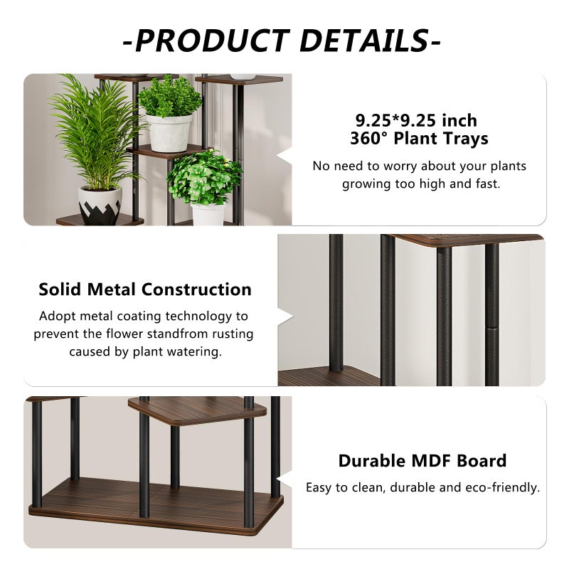 AZERPIAN Plant Stand 7 Tier Indoor Metal Flower Shelf for Multiple Plants Corner Tall Flower Holders for Patio Garden Living Room Balcony Bedroom, Black Oak - Image 5