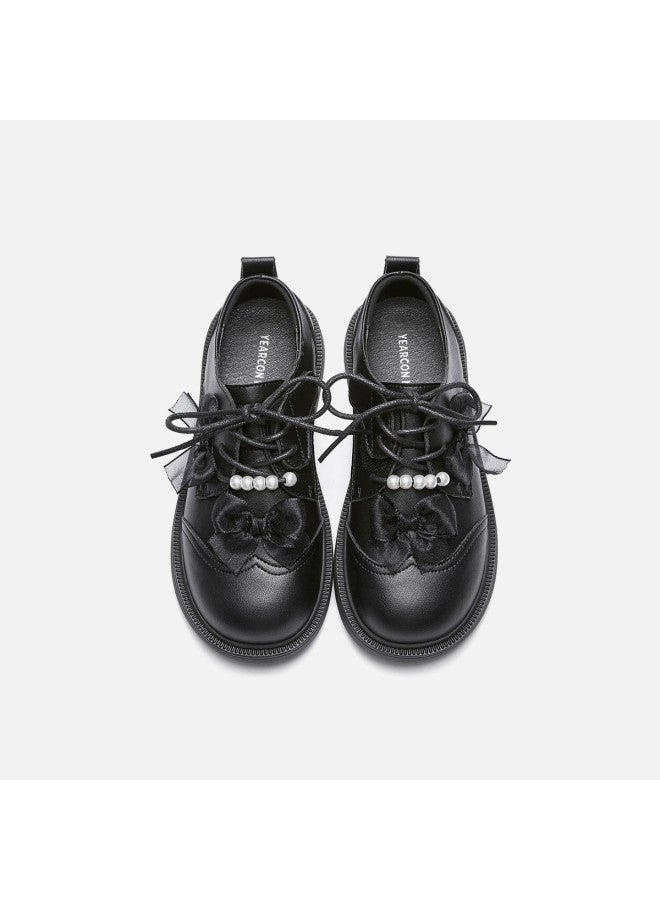 YEARCON Girl's Leather Shoes Versatile Princess Shoes 26 Spring New British Style Children's Pearl Bow Decoration Leather Shoes - Image 3