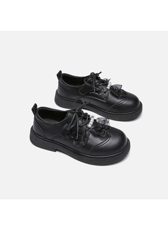YEARCON Girl's Leather Shoes Versatile Princess Shoes 26 Spring New British Style Children's Pearl Bow Decoration Leather Shoes - Image 4